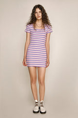 Multicolor Striped Rib-Knit Bodycon Mini Dress