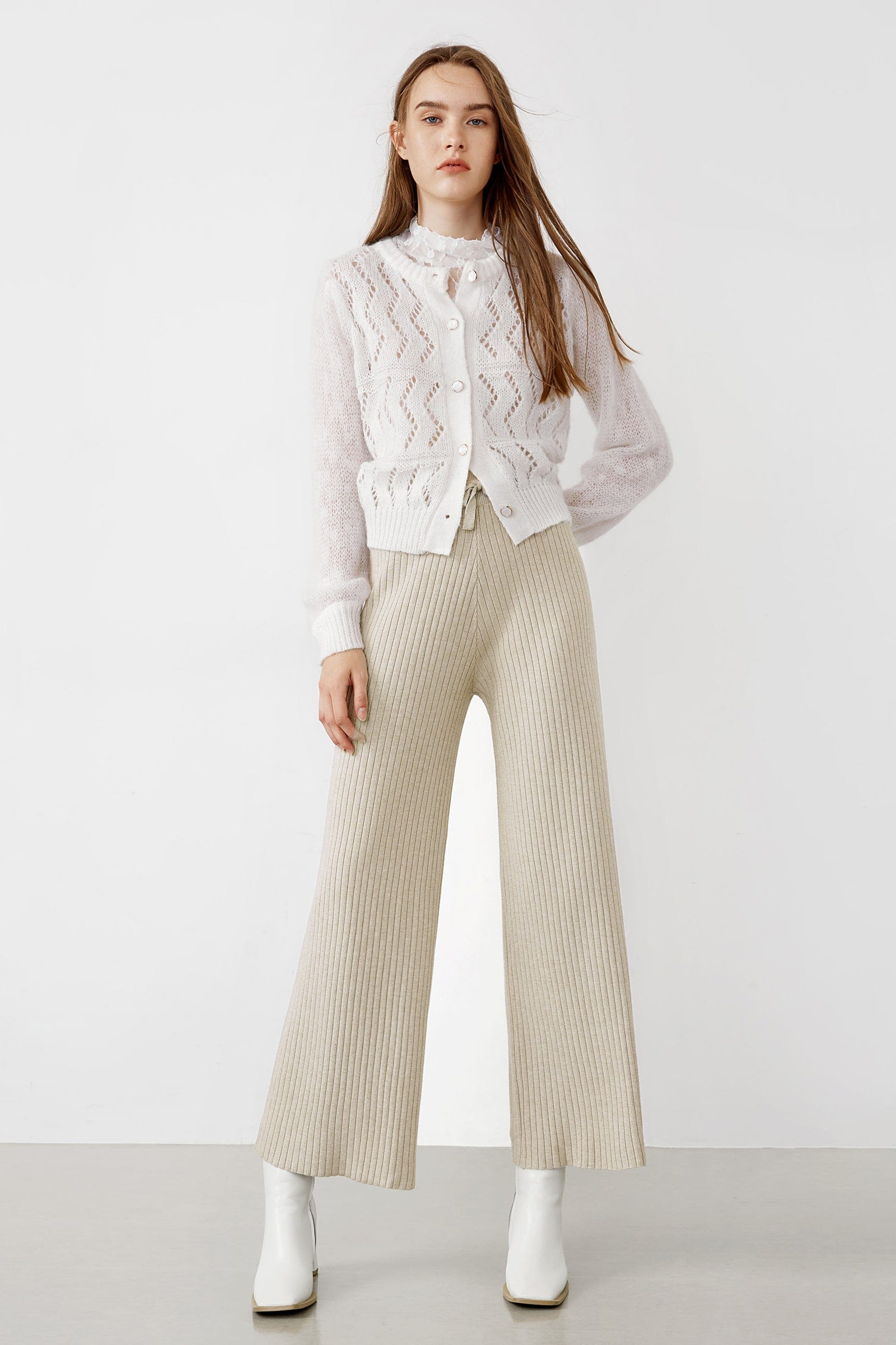 Lowman Beige High Waist Knit Pants