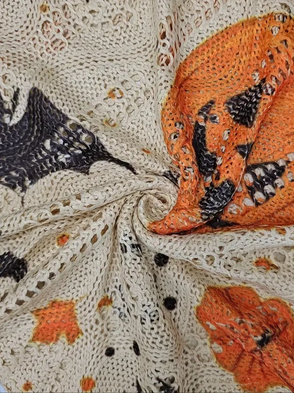 Halloween Pumpkin Print Long Sleeve Knit Top