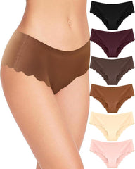 6-Pack Seamless Underwear for Women Low Rise Hipster Wave Edge No Show Bikini Panties Womens Cheeky