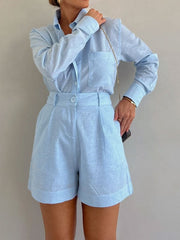 Casual Linen Blouse and Shorts Set