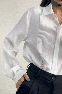 White Pleat Detail Long Sleeve Button-Up Chiffon Shirt