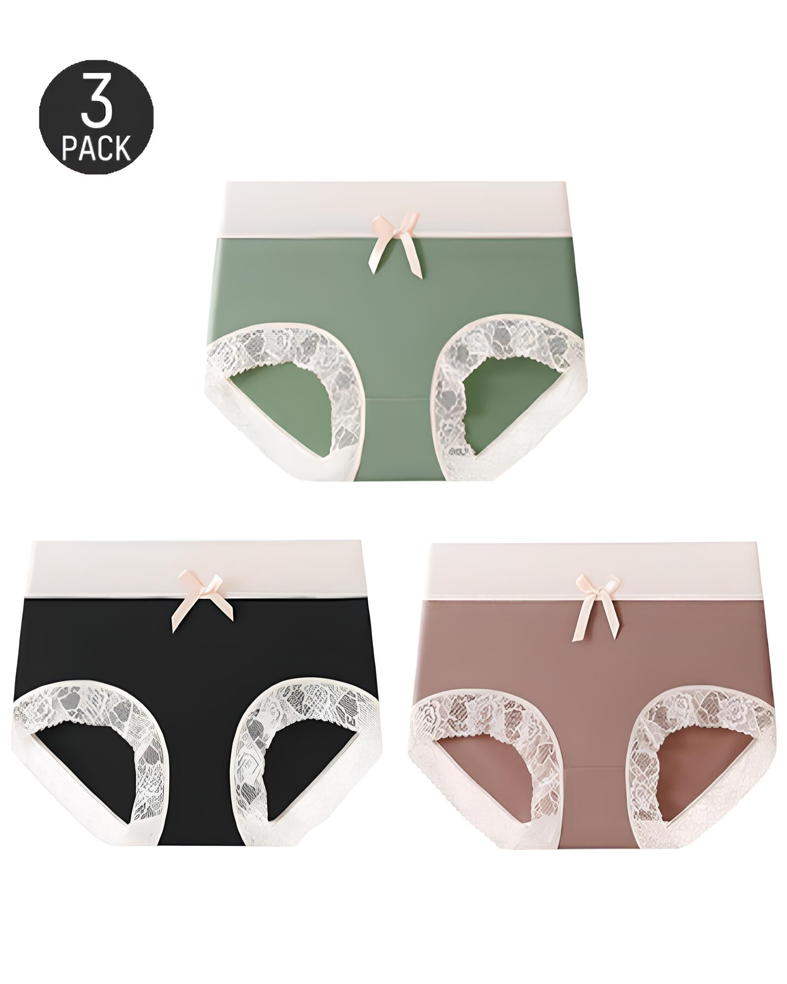 Multi-pack Pure Cotton Colorblock Lace-trimmed Seamless Panties