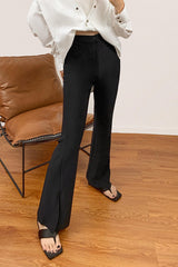Black Stretch High Rise Front Slit Flared Jeans
