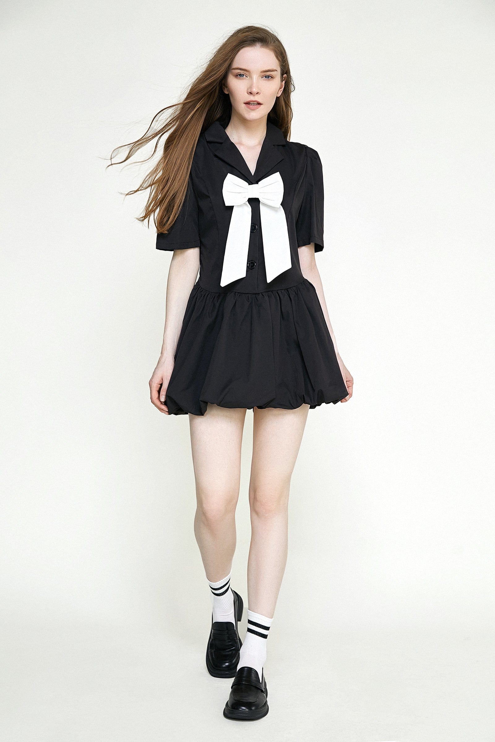 Black Bowknot Decor Balloon-Skirt Mini Dress