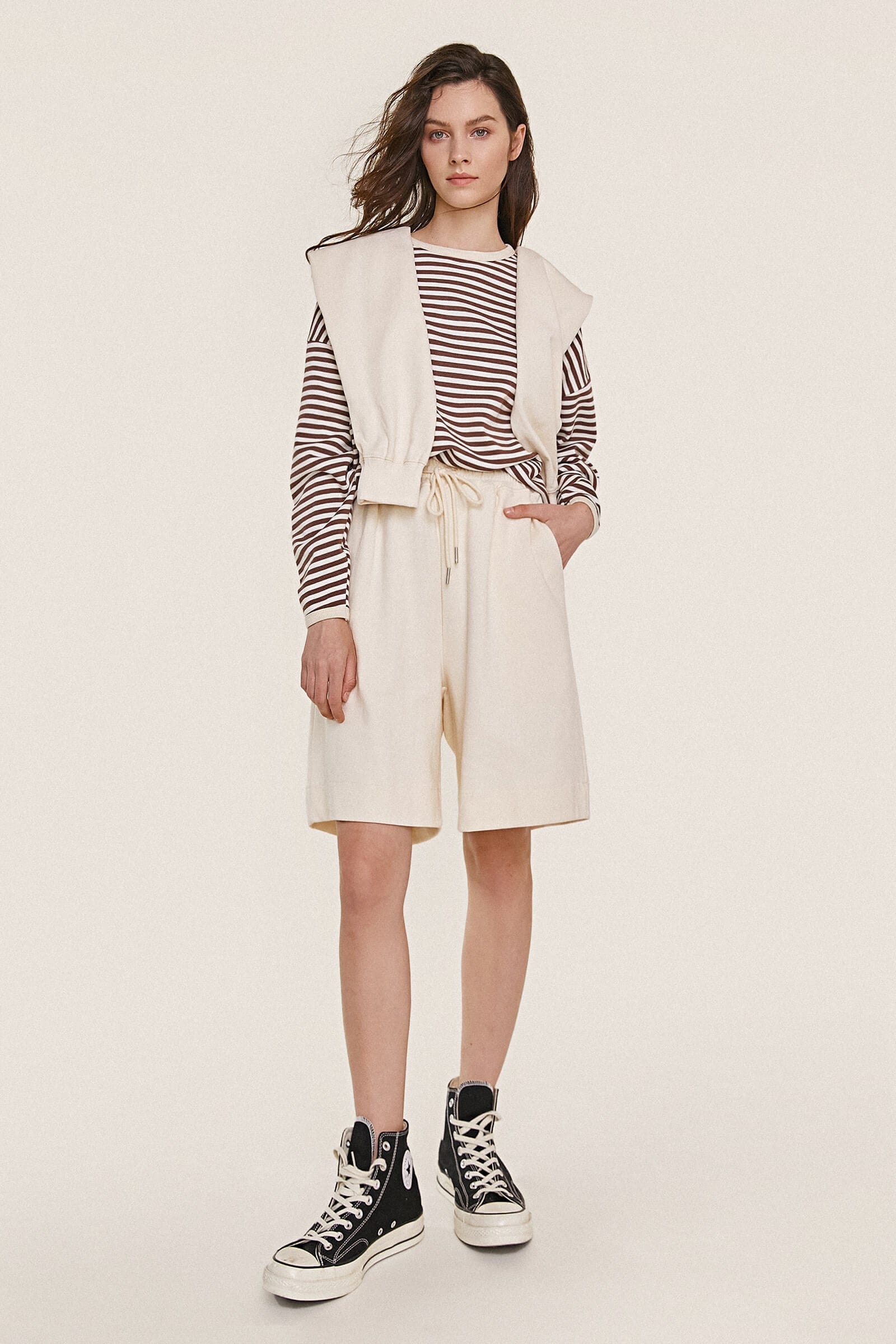 Saddle Brown Striped Oversized Sweatshirt