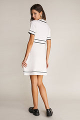 White Contrast Trim Collared Knitted Mini Dress