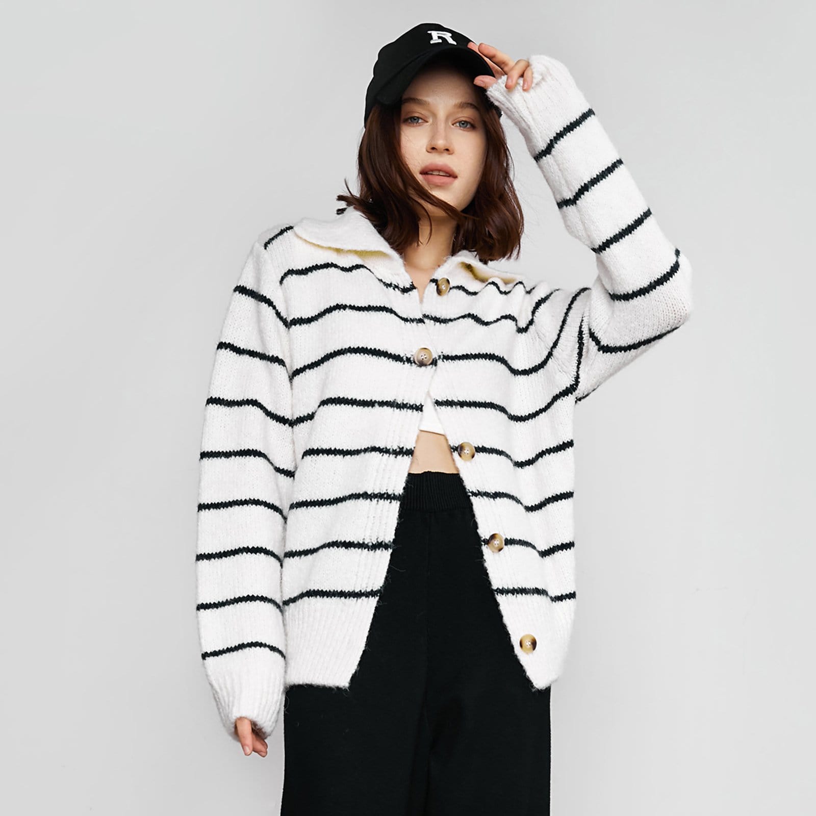 Darell White Pinstrip Cardigan