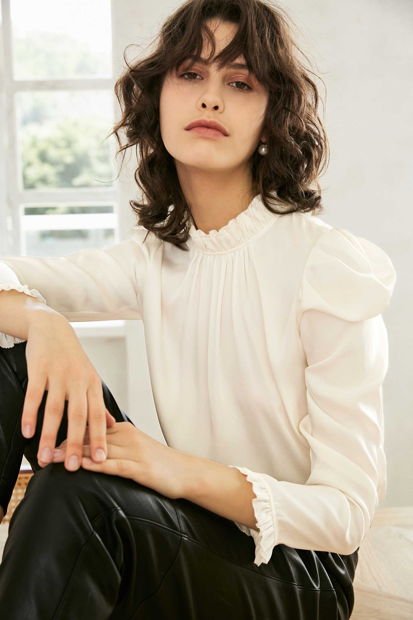 Vera Cream Ruffled Neck Blouse