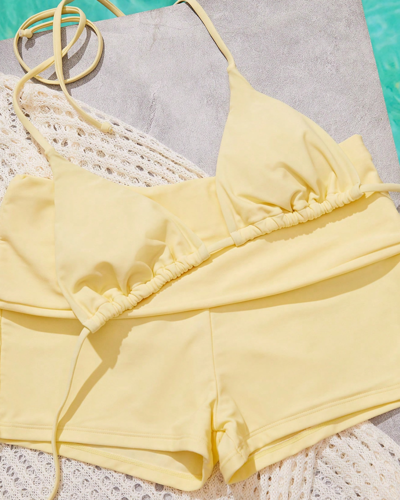 Women's Resort Solid Halter Neck Bikini Two-Piece Set