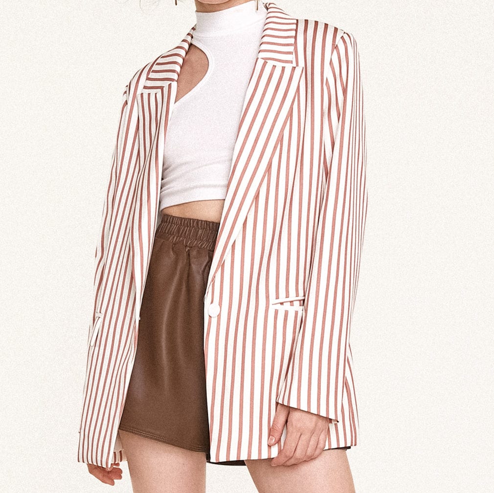 Indian Red Flap Pocket Striped Blazer