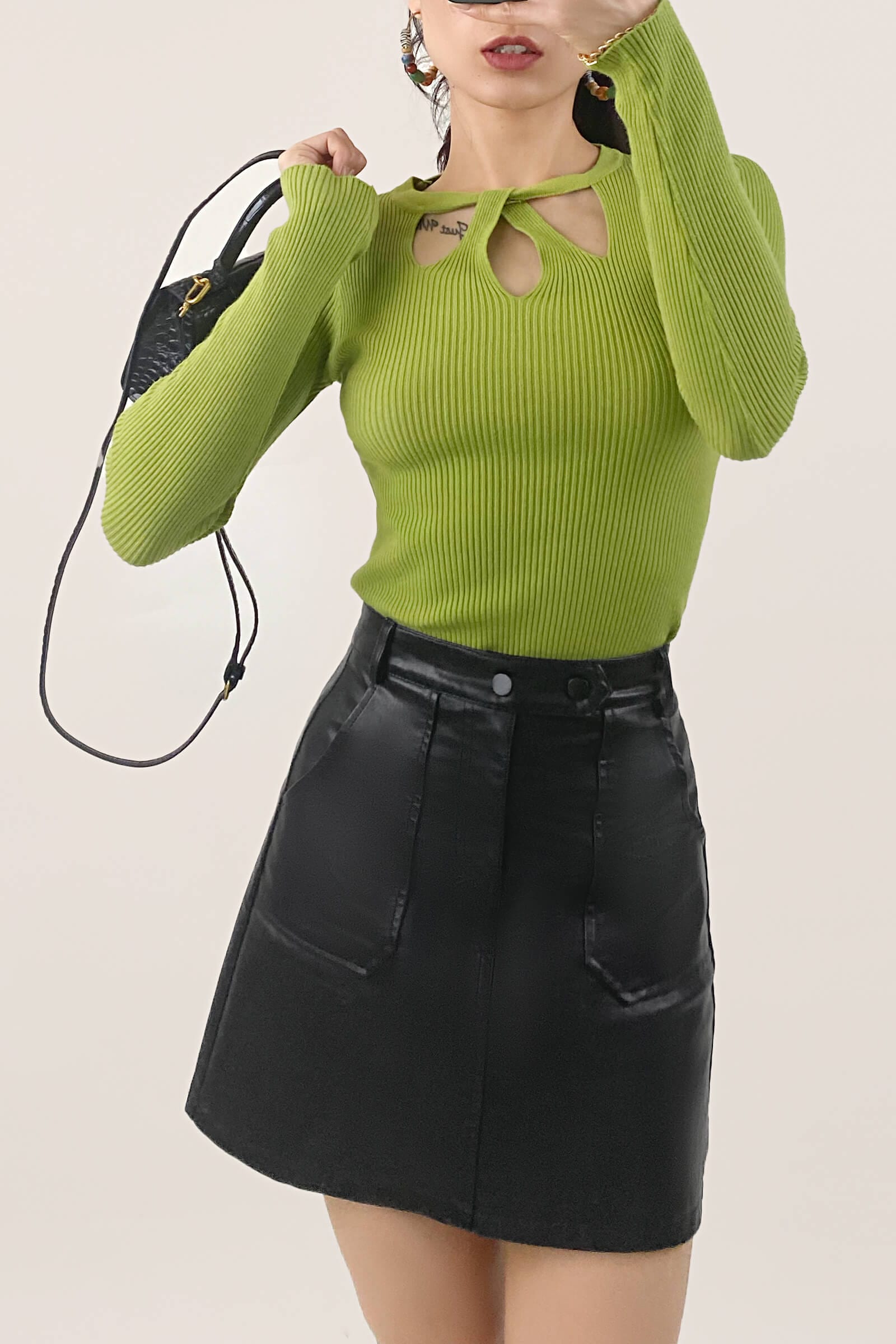 Green Knitted Cut Out Detail Sweater