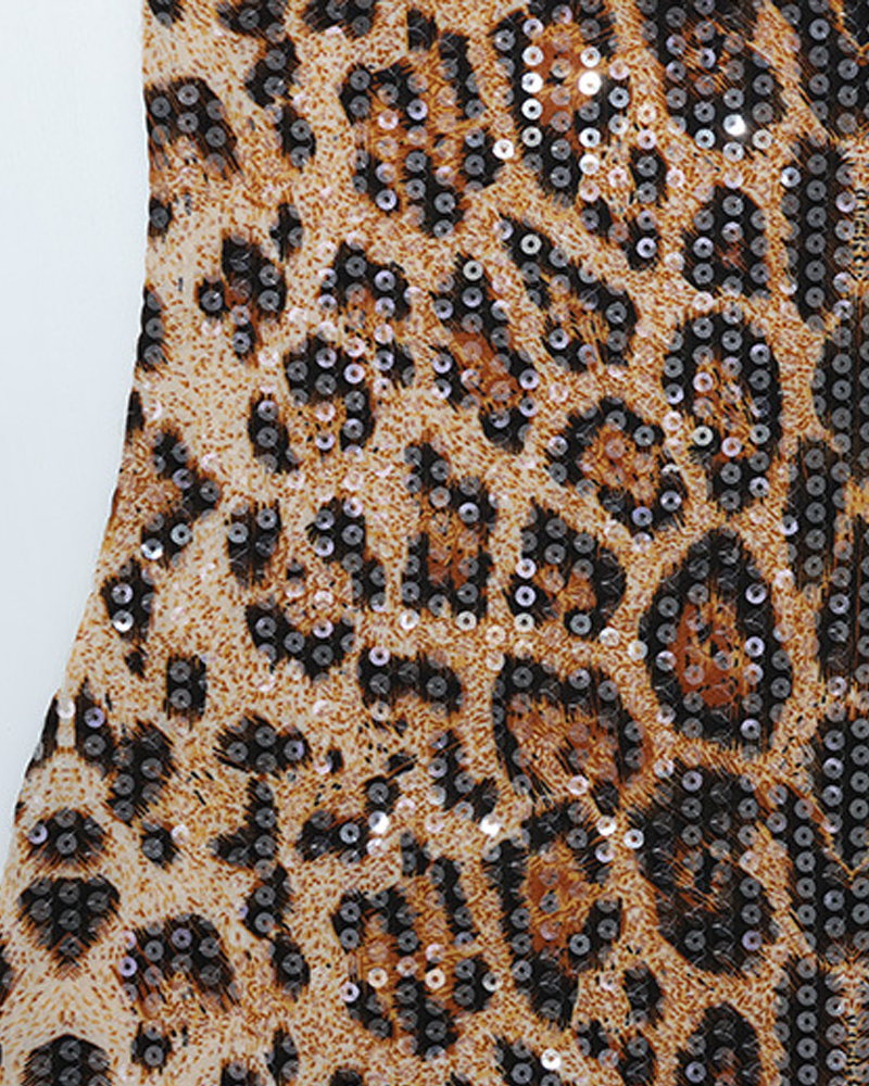Lace Patchwork Leopard Sequin Bandeau Strap Dress