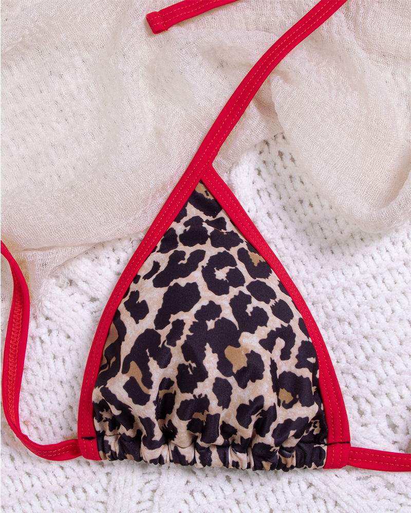 Colorblock Leopard Tie-Side Bikini Set
