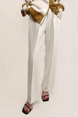 White Pleat Detail Wide Leg Work Pants