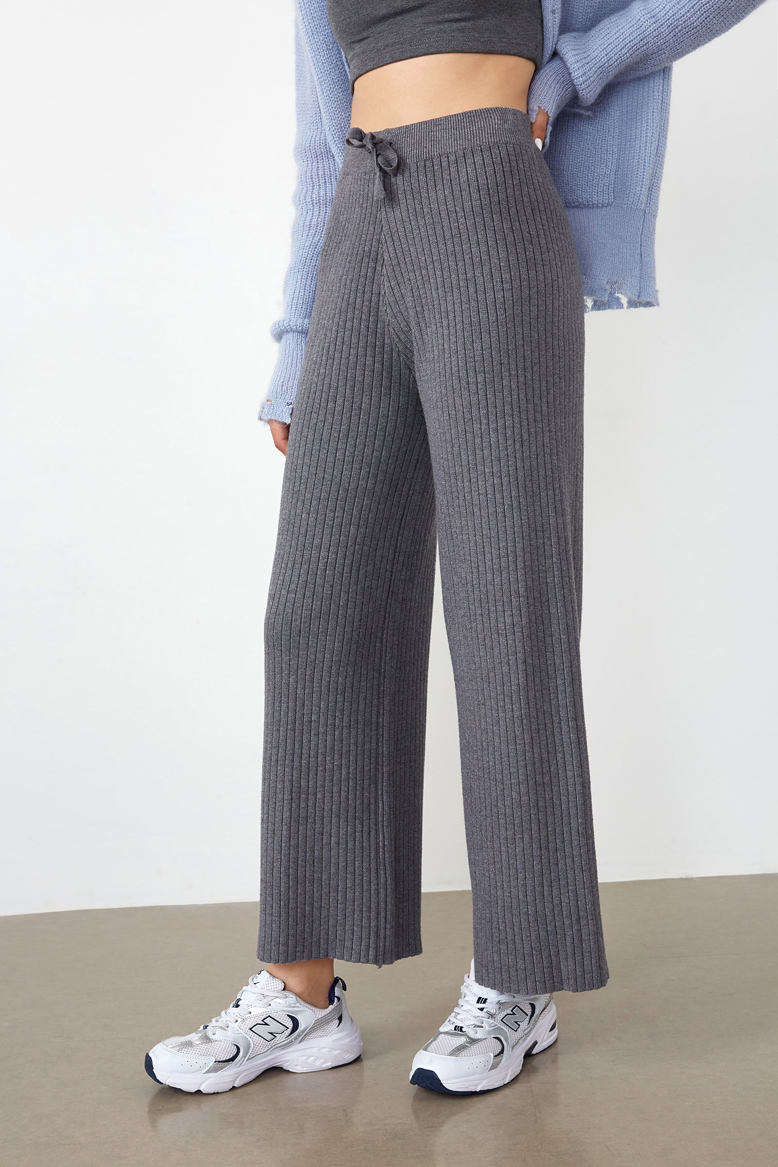 Lowman Light Grey High Waist Knit Pants