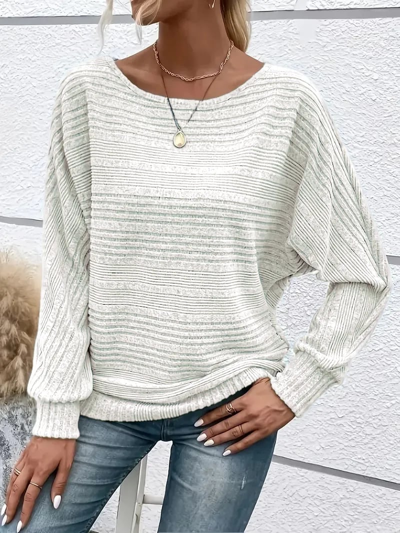 Soft Solid Batwing Sleeve Pullover Long Sleeve Top