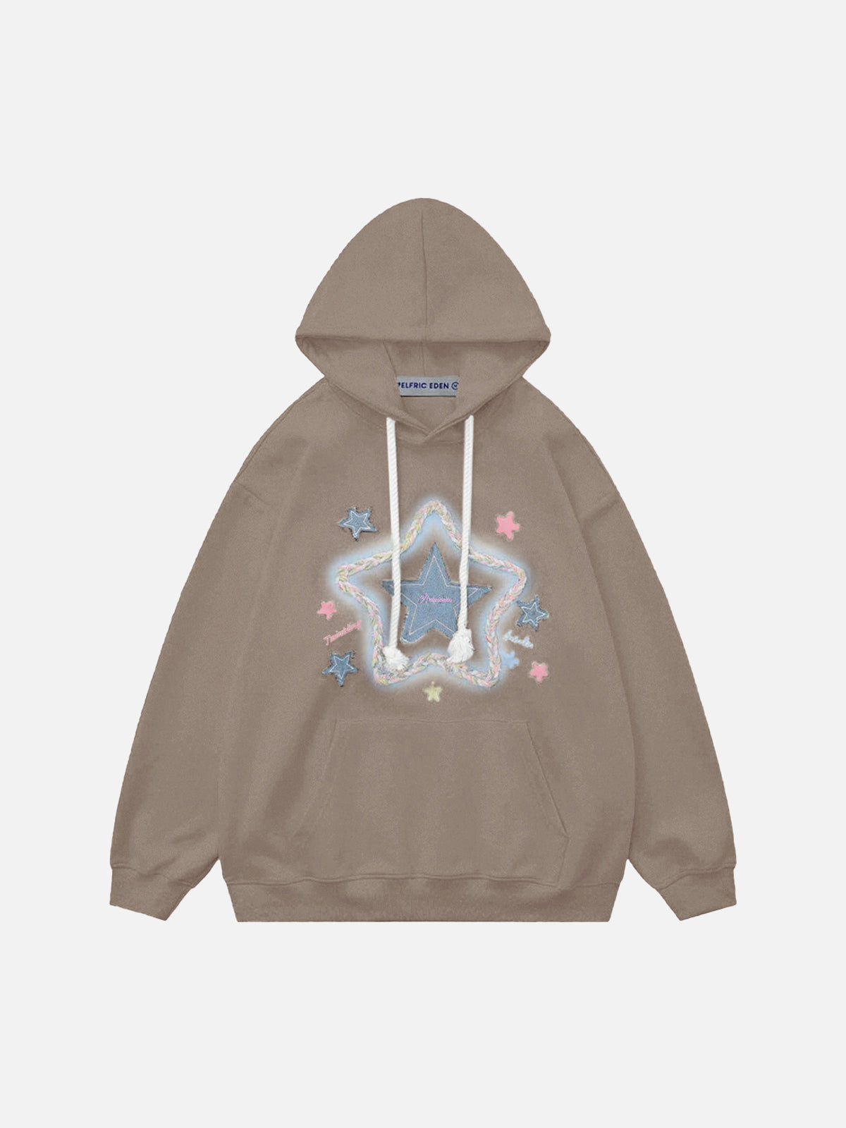 Denim Star Applique Embroidery Hoodie