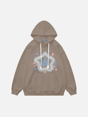 Denim Star Applique Embroidery Hoodie