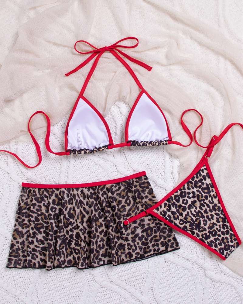 Colorblock Leopard Tie-Side Bikini Set