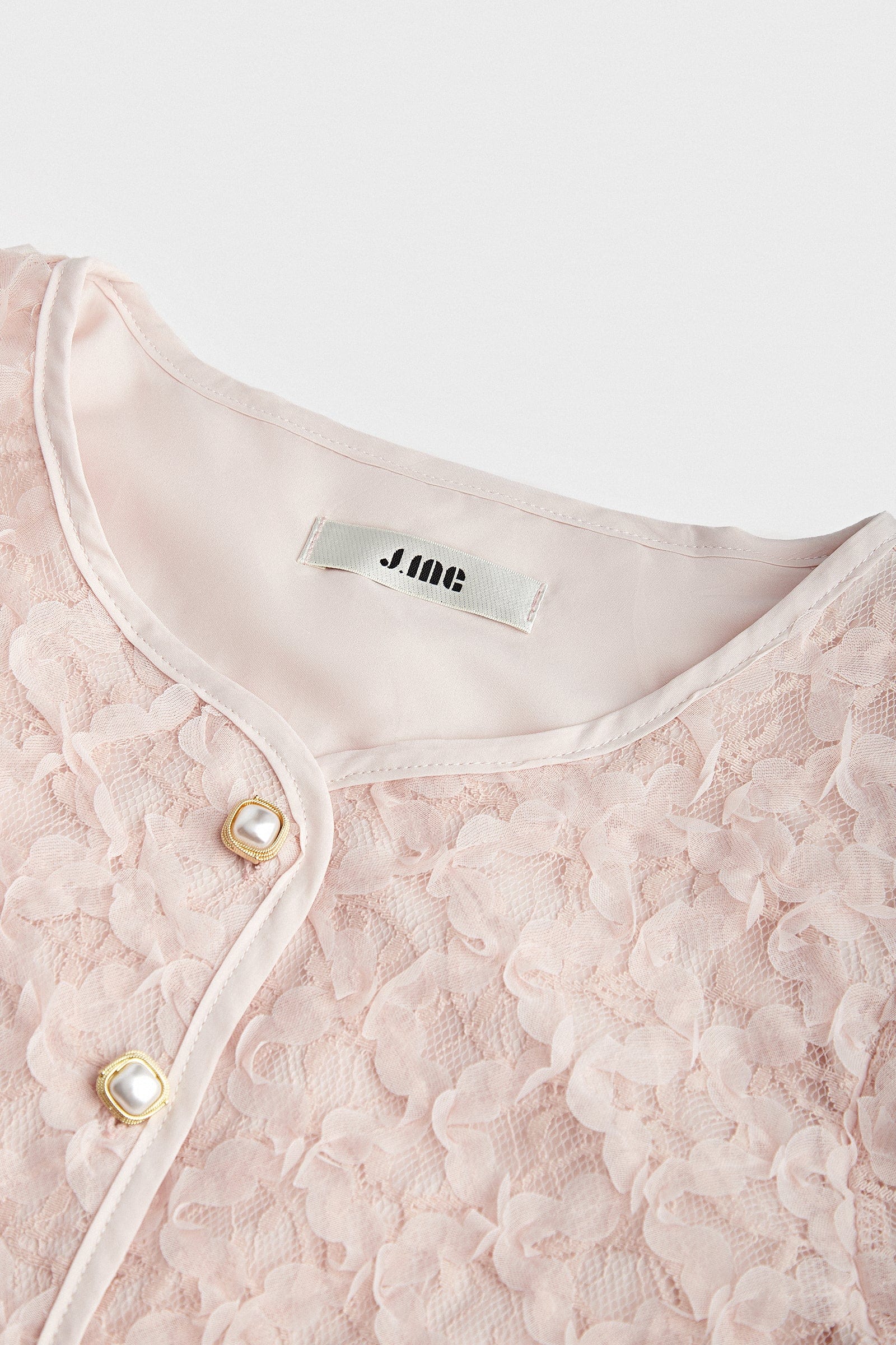 Pink Textured Floral Button Front Blouse
