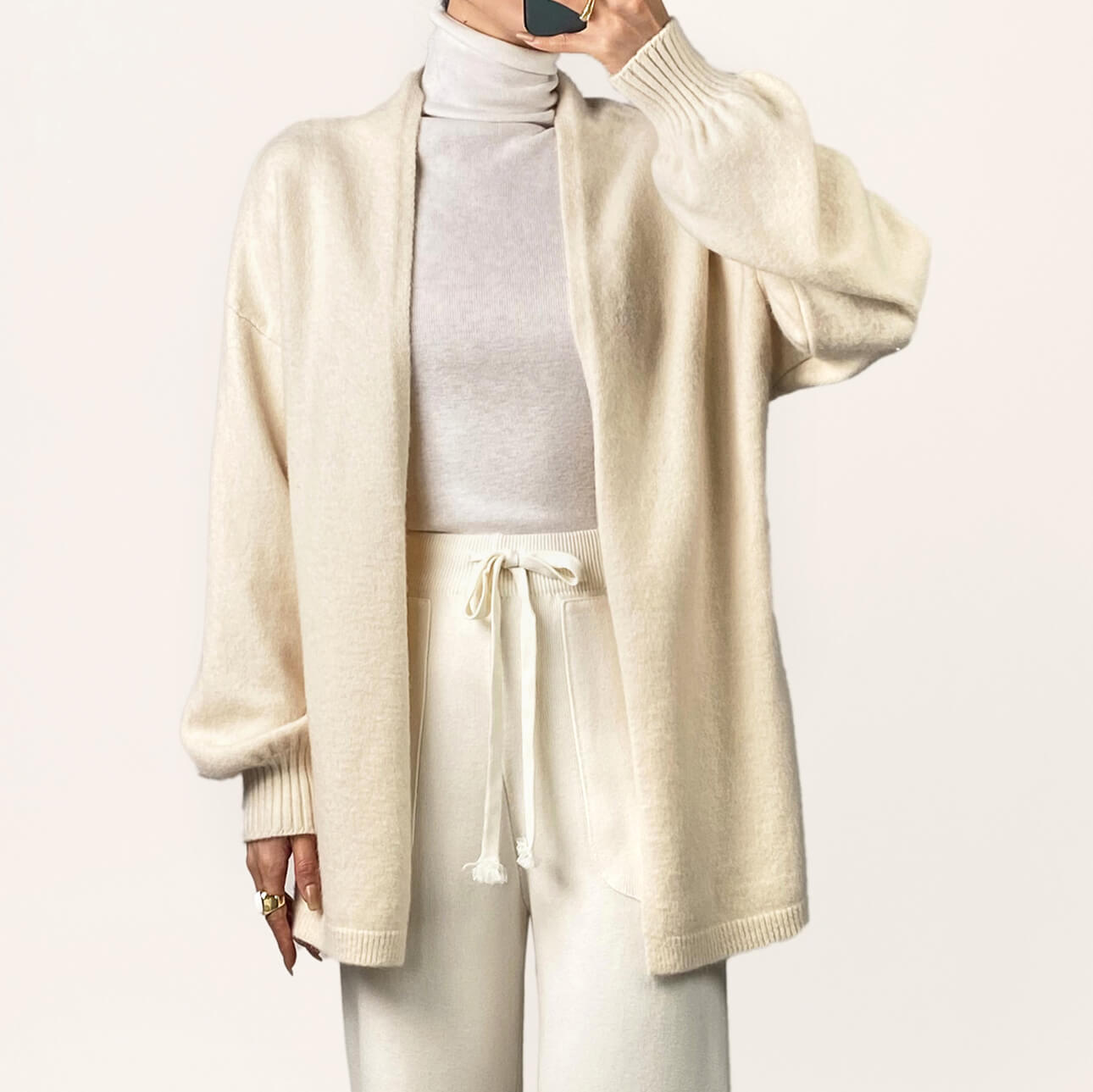 Ivory Open Front Relaxed Fit Cardigan