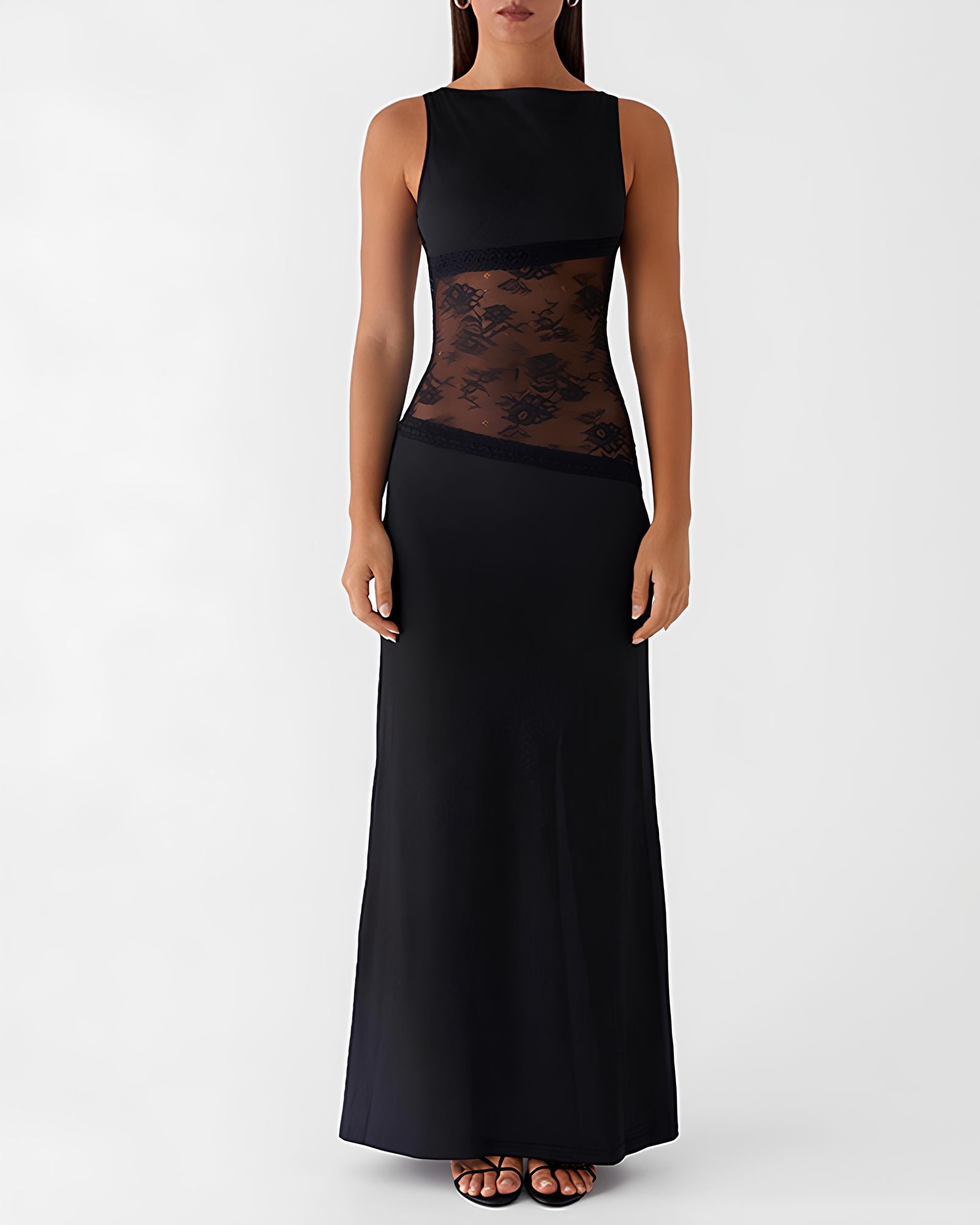Figure-hugging Spliced Lace Sleeveless Backless Long Dress