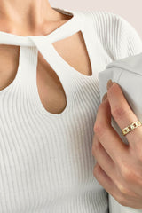 White Knitted Cut Out Detail Sweater