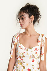 Ivory Fruit Print Tie Strap Mini Dress