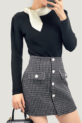 Black Turtleneck Color Block Tie Detail Sweater