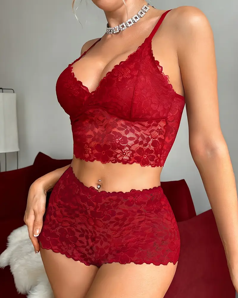 Floral Lace Push-Up Camisole Lingerie Set