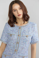 Librada Blue Button Short Sleeve Mini Dress