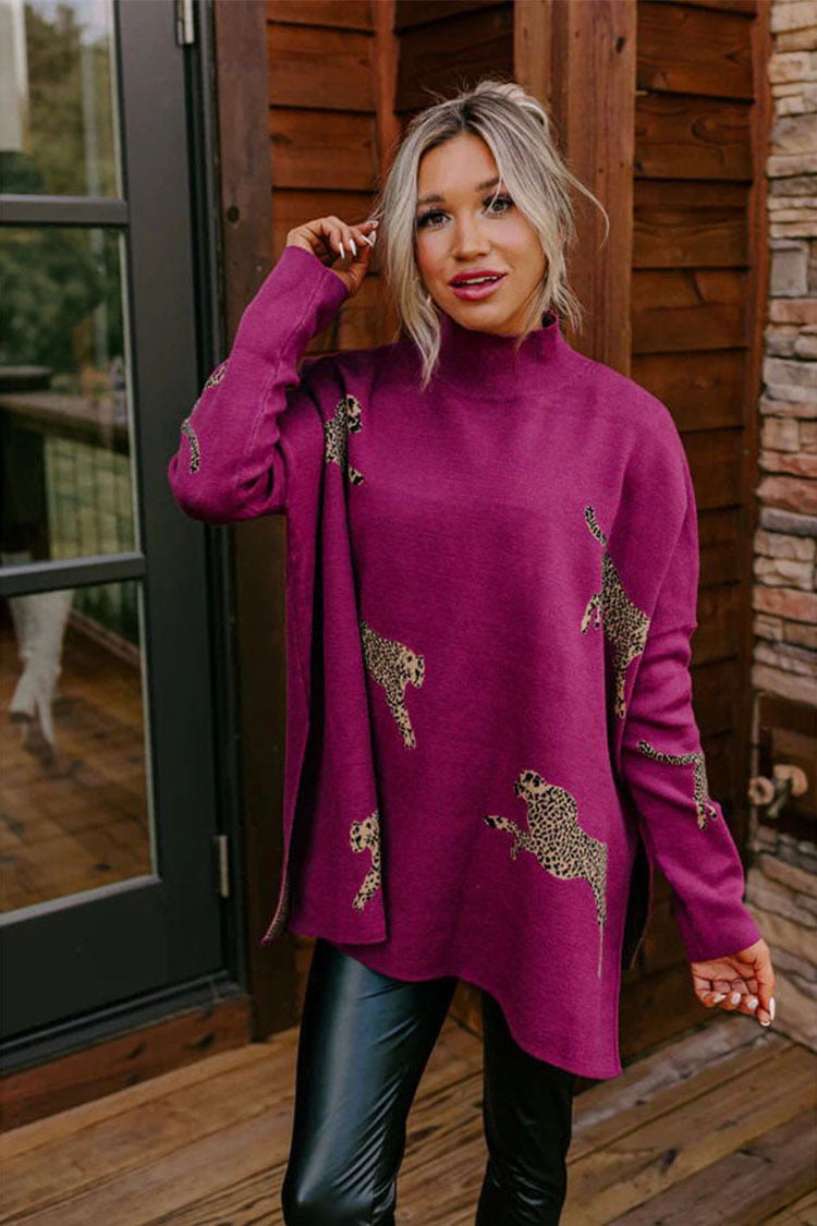 casual vintage tiger and leopard print long sleeve tops