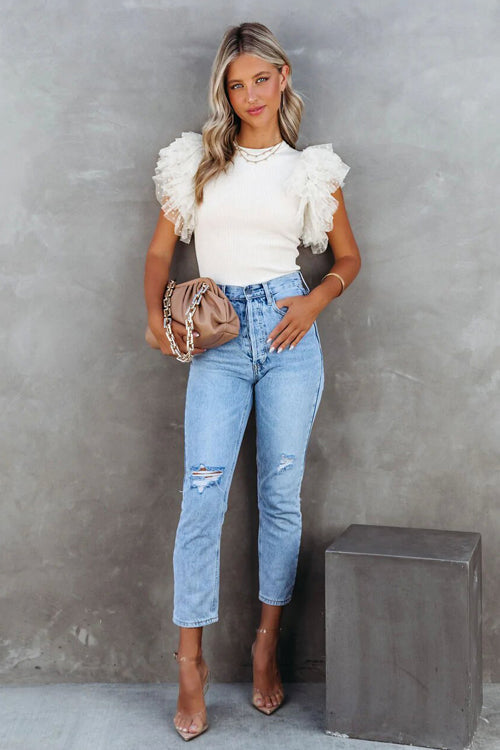 On Your Time Swiss Dot Tulle Sleeve Knit Top - 3 Colors