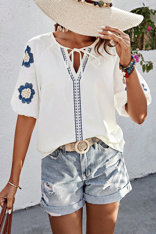 Waiting For Love Floral Embroidery Short Sleeve Top - 3 Colors
