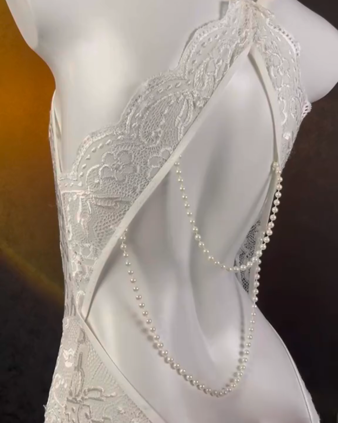 Lace Open Crotch Tights Pearl Backless Pajamas