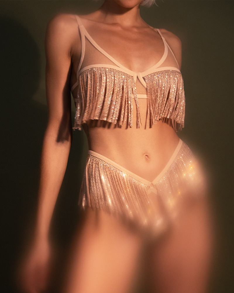 Sequin Fringe Cut-Out Lingerie Set