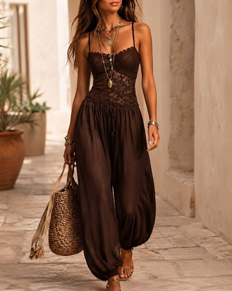 Chiffon Lace Cami Romper