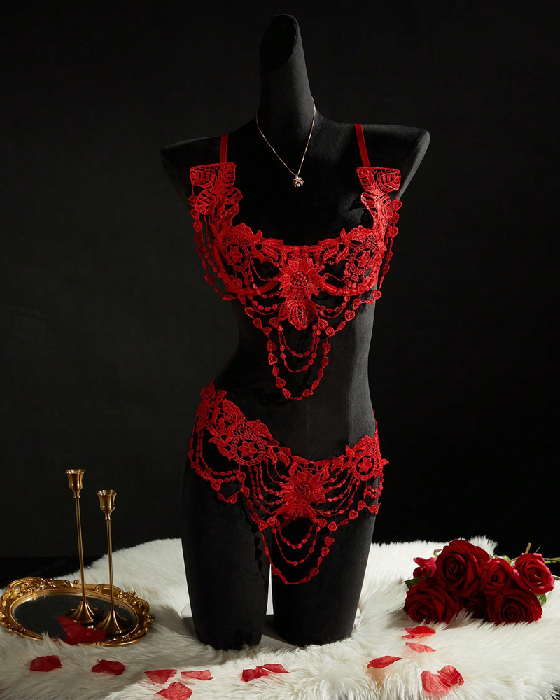 Lace Fringe Cutout Lingerie Set