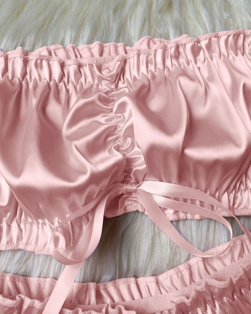 Satin Off-Shoulder Pajama Set