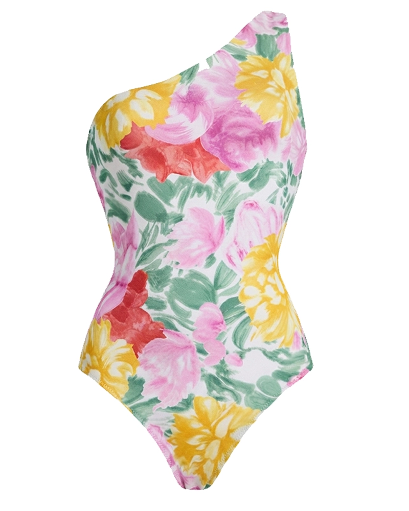 Adjustable Strap Abstract Floral Swimsuit Set