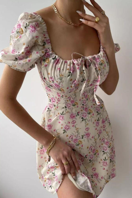 Floral Forever Puff Short Sleeve Printed Mini Dress - 3 Colors