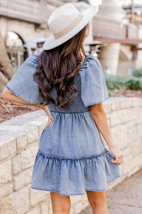 Pleasant Cutie Smocked Denim Mini Dress - 2 Colors
