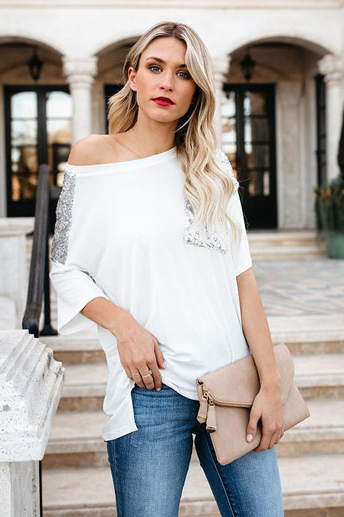 Tee for You Sequin Sleeve Pocket Tee - 2 Colors