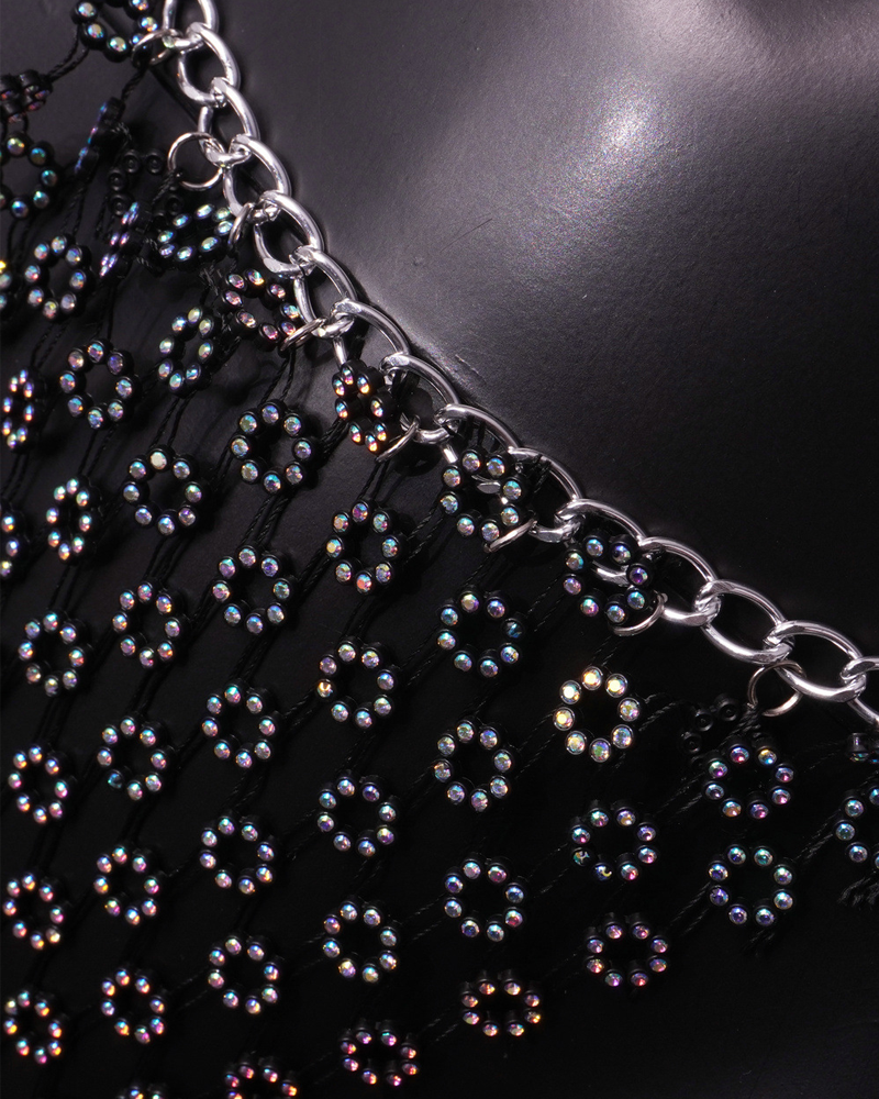 Rhinestone Chain Cutout Bikini Lingerie Set