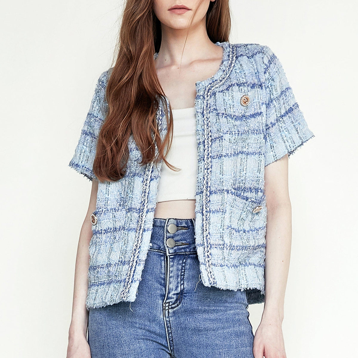 Royal Blue Pocket Front Tweed Jacket