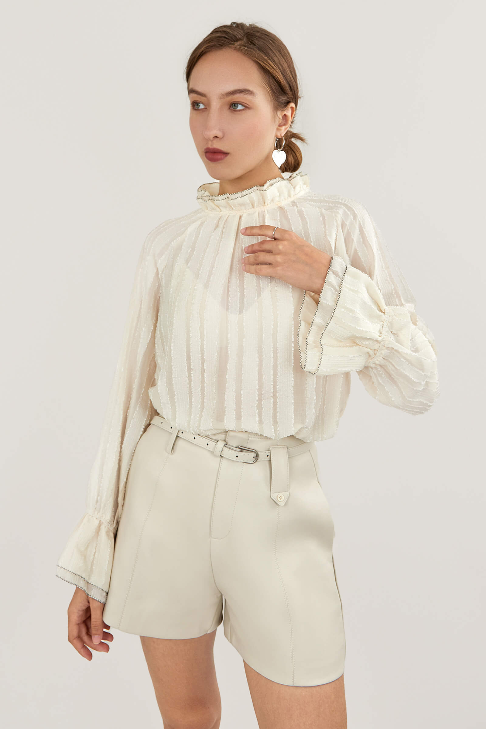 Dreamiest Love Ivory Long Sleeve Lace-Trimmed Blouse