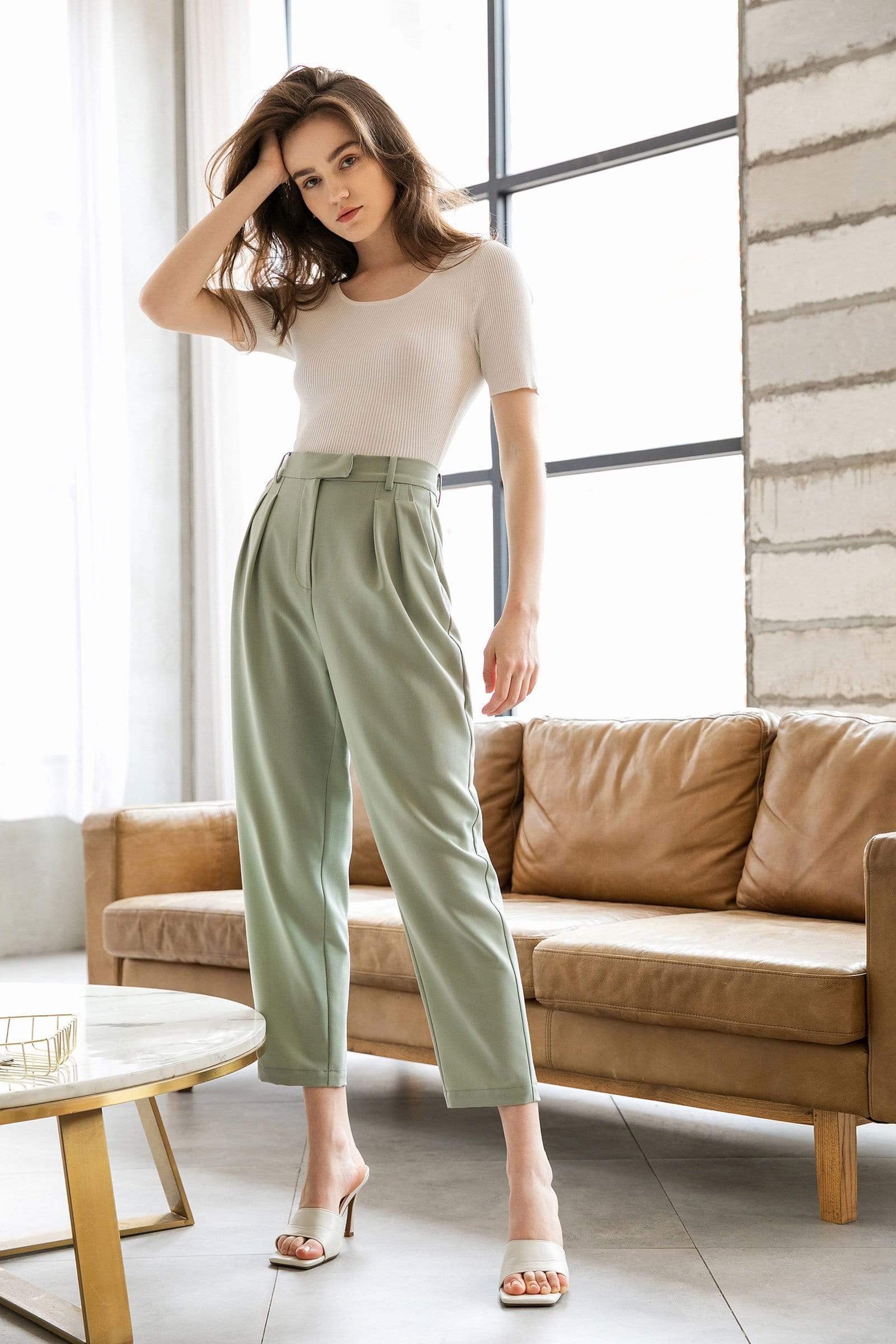 Everly Pistachio Cuffed Trousers