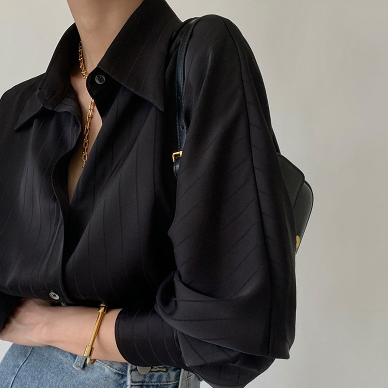 Satin Ballon Black Sleeve Blouse