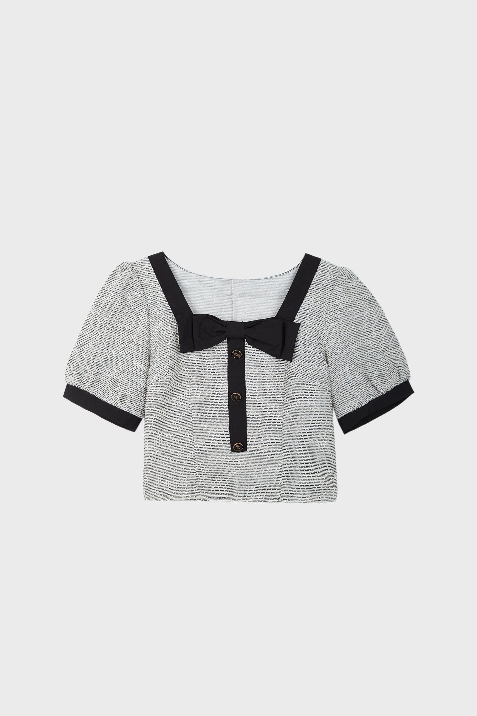 Grey Square Neck Puff Sleeve Blouse